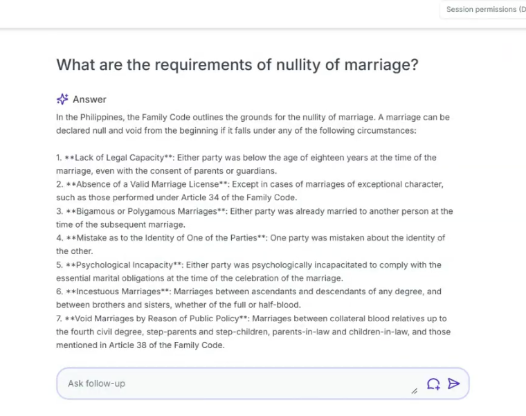 Capstone project screenshot: Answering questions based on law and jurisprudence