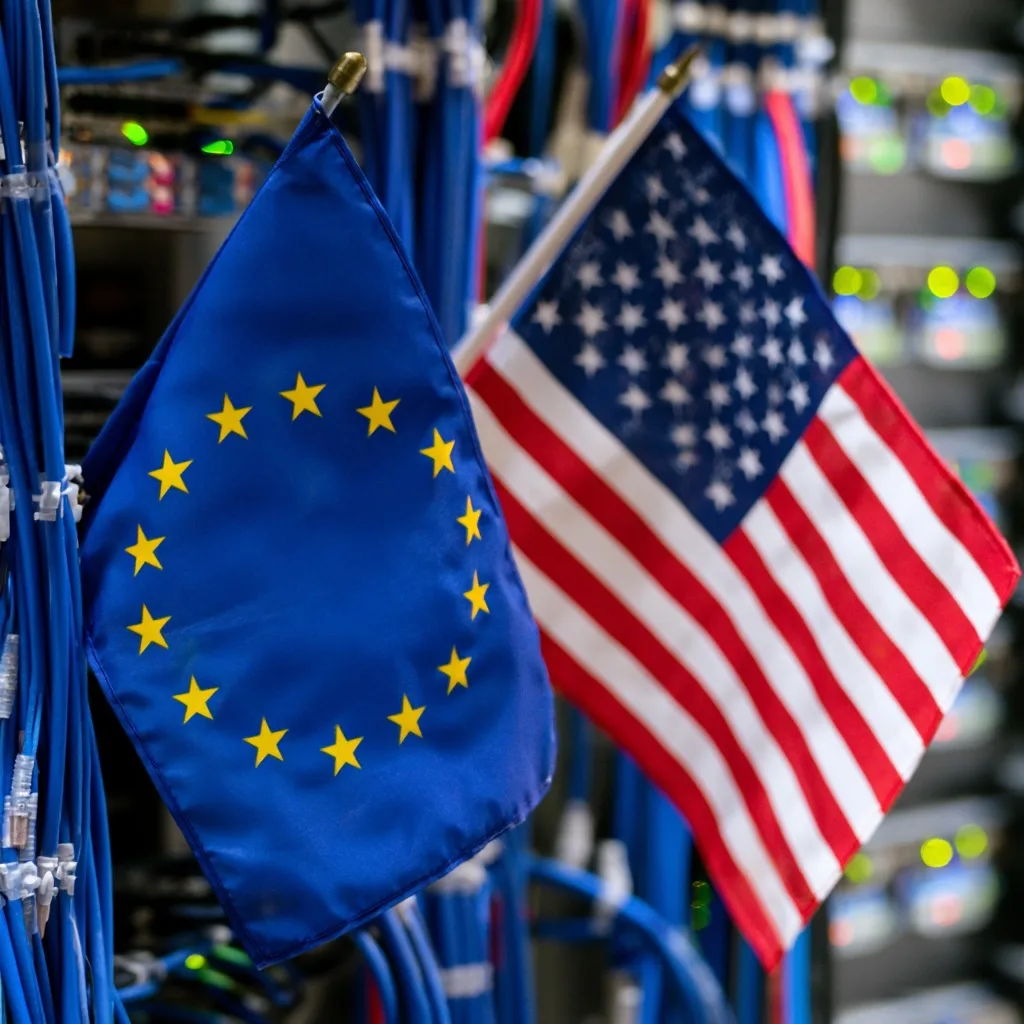 EU and US flag in data center