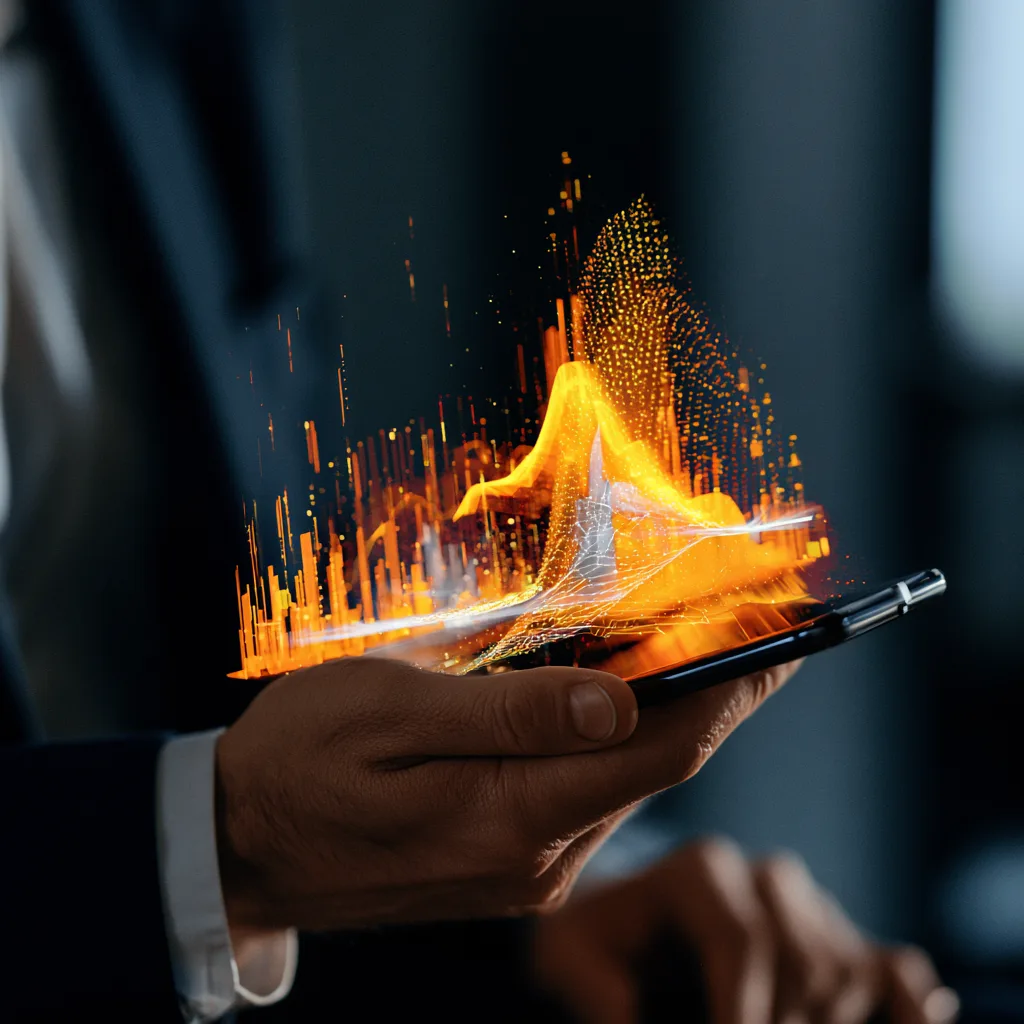 mobile phone with 3d projects of statistics