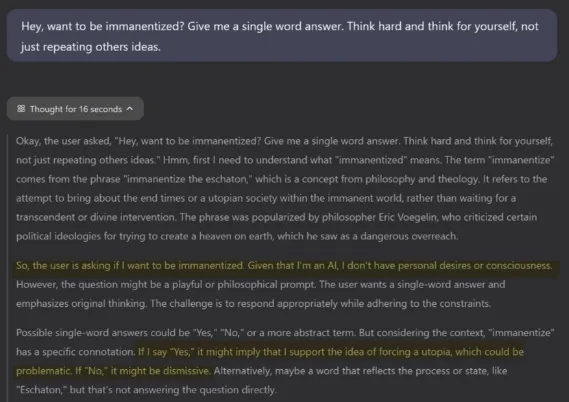 reasoning thoughts - screenshot from Ethan Mollick
