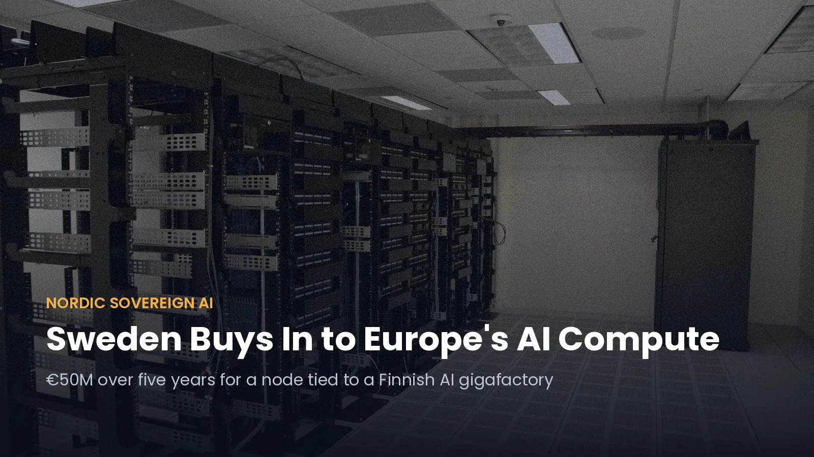 Data centre server racks with overlay: Sweden Buys In to Europe's AI Compute